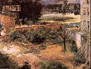 Adolph von Menzel Rear of House and Backyard oil painting artist